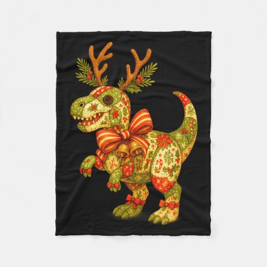 Dinosaur Christmas Season Patchwork T-rex Squad Fa Fleecedecke (Vorderseite)
