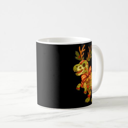 Dinosaur Christmas Season Patchwork T-rex Squad Fa Kaffeetasse (VorderseiteRechts)