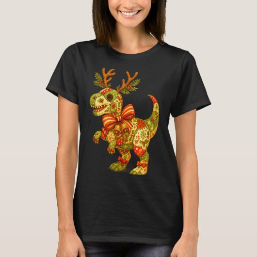 Dinosaur Christmas Season Patchwork T-rex Squad Fa T-Shirt (Vorderseite)