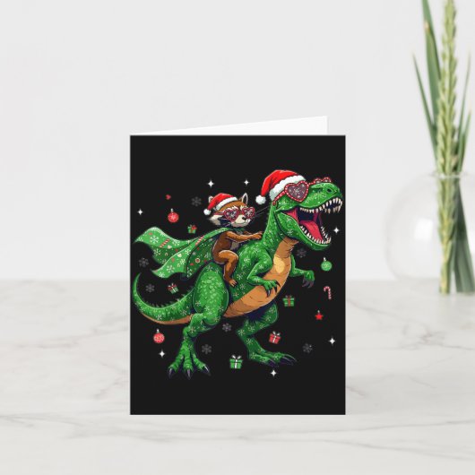 Dinosaur Christmas T Rex Raccoon Santa Holiday Karte (Vorderseite)
