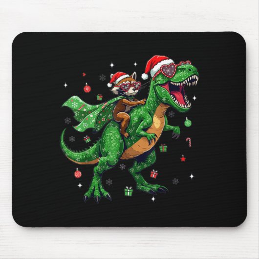 Dinosaur Christmas T Rex Raccoon Santa Holiday Mousepad (Vorne)