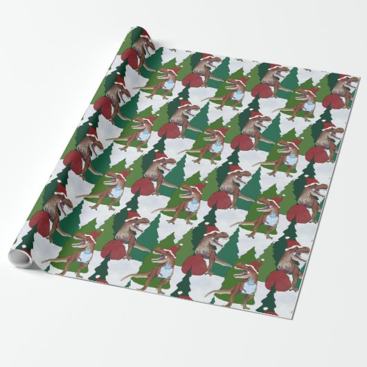 Dinosaur Christmas T-Rex Santa Geschenkpapier (Ungerollt)