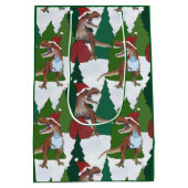 Dinosaur Christmas T-Rex Santa Mittlere Geschenktüte (Rückseite)