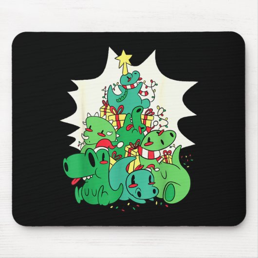 Dinosaur Christmas Tree Cartoons Holiday Tyrannosa Mousepad (Vorne)