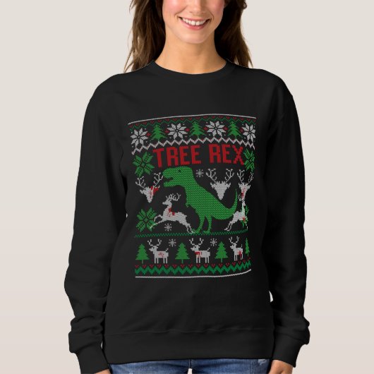 Dinosaur Christmas Tree Christmas Sweatshirt (Vorderseite)