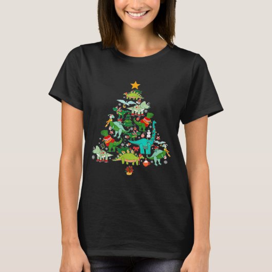 Dinosaur Christmas Tree I Believe In Santa And Din T-Shirt (Vorderseite)