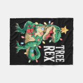 Dinosaur Christmas Tree Rex Pajamas Men Boys Xmas Fleecedecke (Vorderseite (Horizontal))