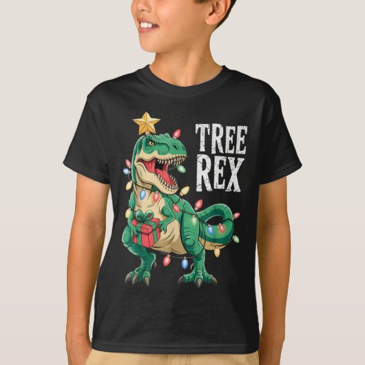Dinosaur Christmas Tree Rex Pajamas Men Boys Xmas T-Shirt (Vorderseite)