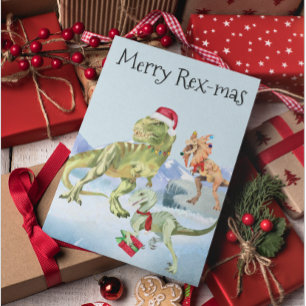 Dinosaur Christmas Tyrannosaur Raptor Merry Rex Feiertagspostkarte