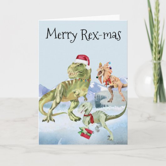 Dinosaur Christmas Tyrannosaur Raptor Merry Rex Karte (Vorderseite)