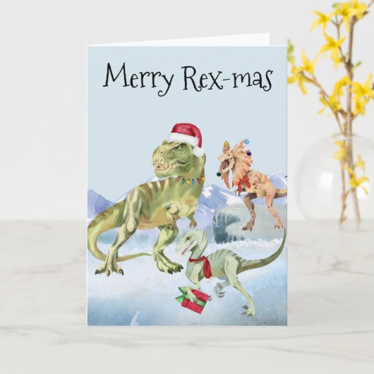 Dinosaur Christmas Tyrannosaur Raptor Merry Rex Karte (Gelbe Blume)
