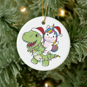 Dinosaur Christmas Unicorn Winter T-Rex Dino Keramik Ornament