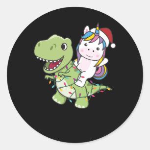 Dinosaur Christmas Unicorn Winter T-Rex Dino Runder Aufkleber