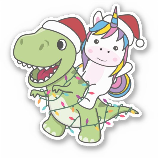 Dinosaur Christmas Unicorn Winter T-Rex Dino Stick Aufkleber (Vorderseite)