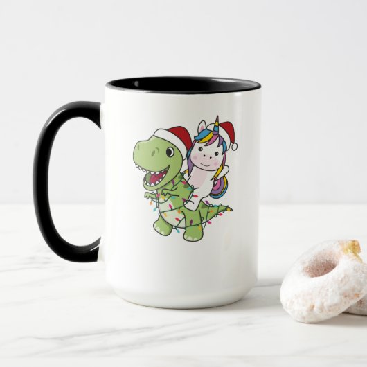Dinosaur Christmas Unicorn Winter T-Rex Dino Tasse (Mit Donut)