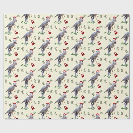 Dinosaur Christmas Wrapping Paper Roll Geschenkpapier (Flach)