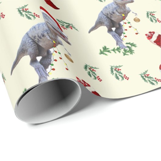 Dinosaur Christmas Wrapping Paper Roll Geschenkpapier (Rolleneckpunkt)