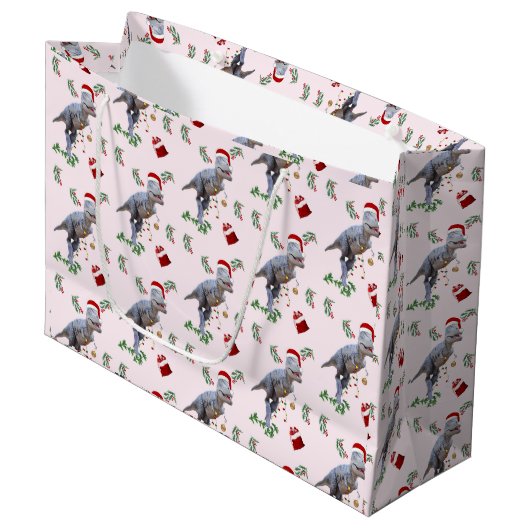 Dinosaur Christmas Wrapping Paper Roll Große Geschenktüte (Vorderseite Schrägansicht)