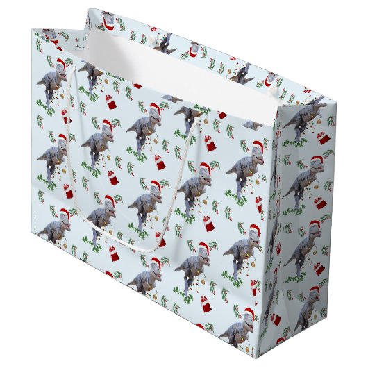 Dinosaur Christmas Wrapping Paper Roll Große Geschenktüte (Vorderseite Schrägansicht)