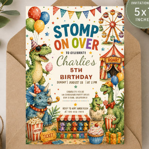 Dinosaur Circus Popcorn Geburtstagseinladung Einladung