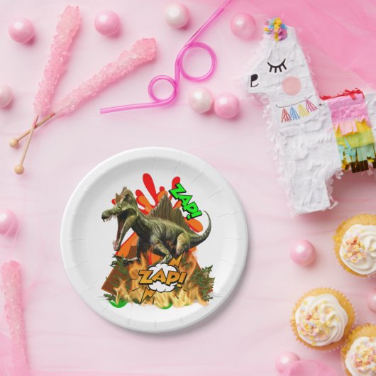 Dinosaur Comic art vulcano zap prähistorisches Wei Pappteller (Party)