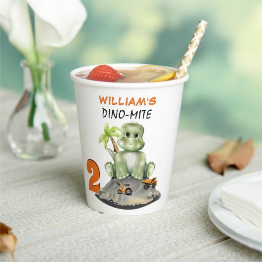 Dinosaur Construction Boy Birthday Pappbecher (In Situ)