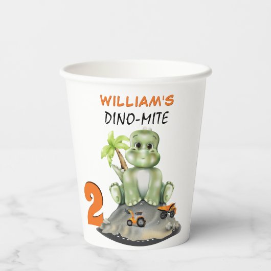 Dinosaur Construction Boy Birthday Pappbecher (Rückseite)
