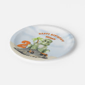 Dinosaur Construction Boy Birthday Pappteller (Schrägansicht)