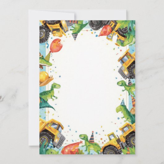 Dinosaur Construction Truck Birthday Invitatio Einladung (Rückseite)