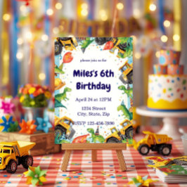 Dinosaur Construction Truck Birthday Invitatio Einladung