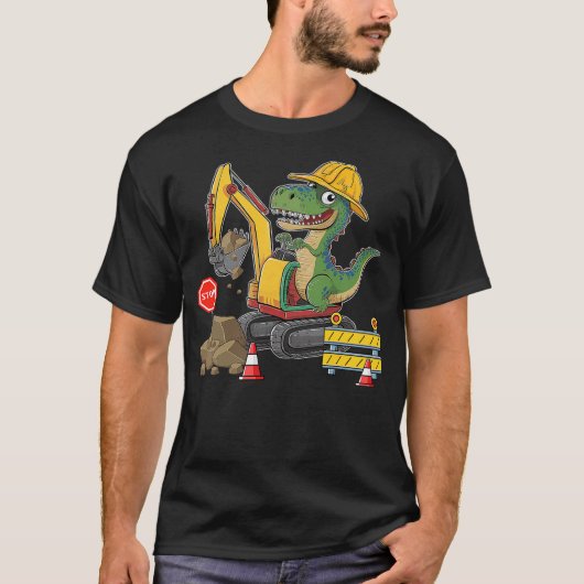 Dinosaur Construction Worker Excavator Truck Kids  T-Shirt (Vorderseite)