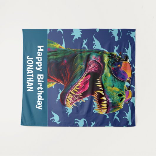 Dinosaur Cool T Rex Blue Hintergrund Wandteppich (Vorderseite (Horizontal))