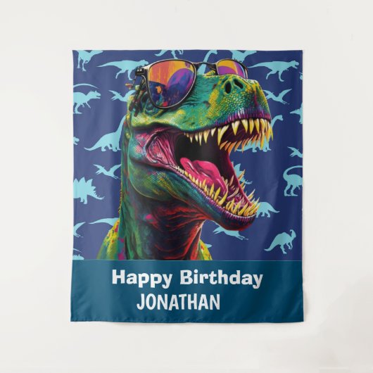 Dinosaur Cool T Rex Blue Hintergrund Wandteppich (Vorderseite)