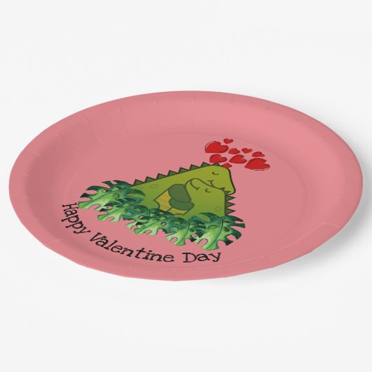 Dinosaur Couple Paper Plate Pappteller (Schrägansicht)