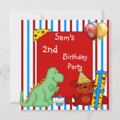 Dinosaur Cupcake Balloon Strip Birthday Red Einladung (Vorderseite)