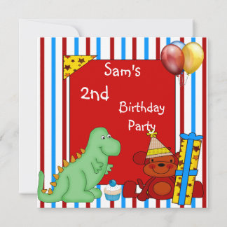 Dinosaur Cupcake Balloon Strip Birthday Red Einladung