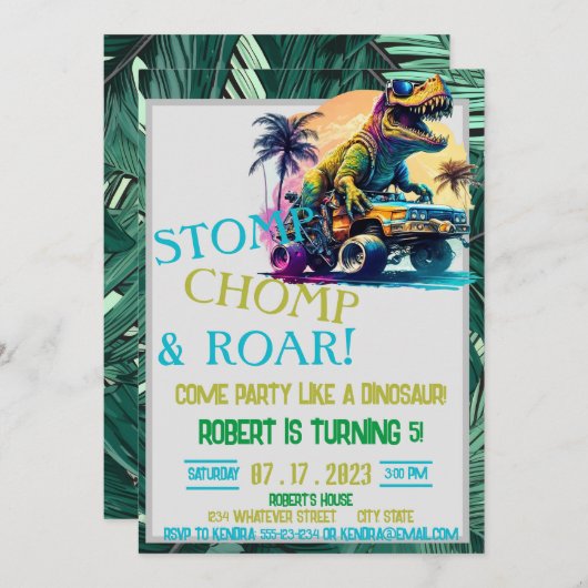 Dinosaur Custom Kindergeburtstag Einladung (Vorne/Hinten)