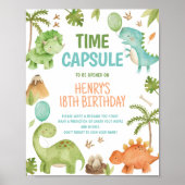Dinosaur Cute Boy Birthday Party Time Capsule Sign Poster (Vorne)