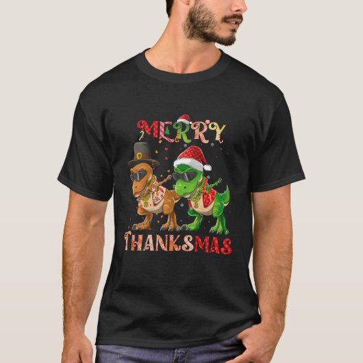 Dinosaur Dabbing Rapper Hip Hop Merry Thanksmas T-Shirt (Vorderseite)