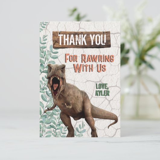 Dinosaur Danke, Card Dankeskarte (Stehend Vorderseite)