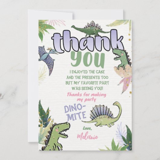 Dinosaur Danke, Card Einladung (Vorderseite)