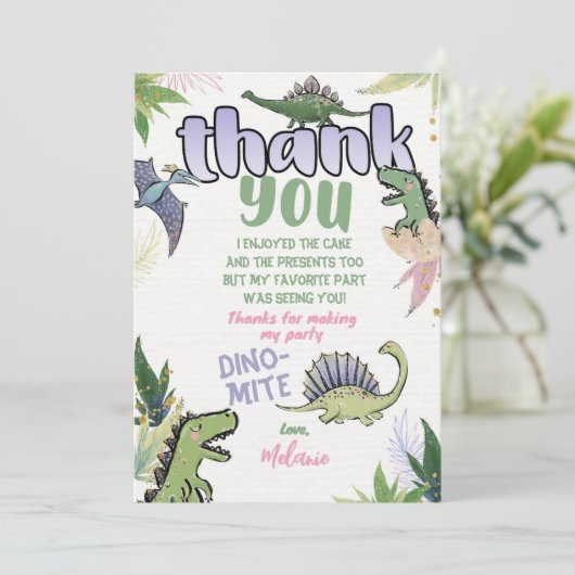 Dinosaur Danke, Card Einladung (Stehend Vorderseite)