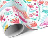 Dinosaur Delight über Weißwrapping Paper Geschenkpapier (Rolleneckpunkt)