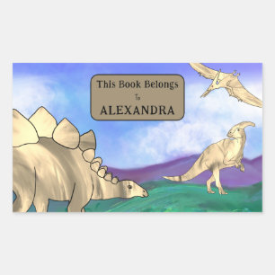 Dinosaur Dieses Buch gehört dem Kind Name Rechteckiger Aufkleber