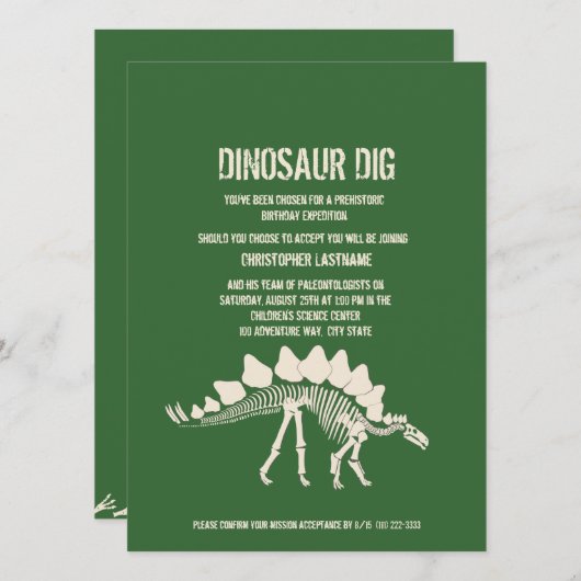 Dinosaur Dig Birthday Einladung (Vorne/Hinten)