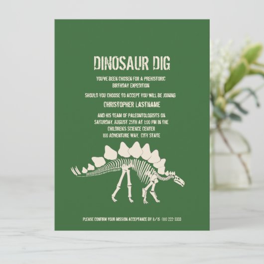 Dinosaur Dig Birthday Einladung (Stehend Vorderseite)