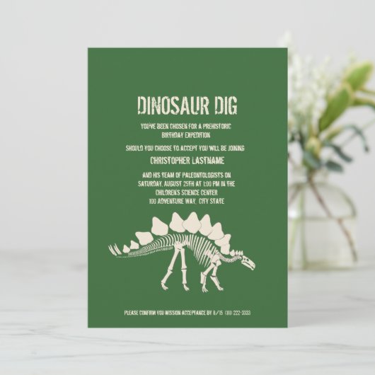 Dinosaur Dig Birthday Einladung (Stehend Vorderseite)
