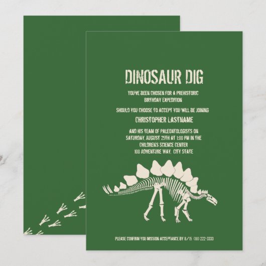 Dinosaur Dig Birthday Einladung (Vorne/Hinten)