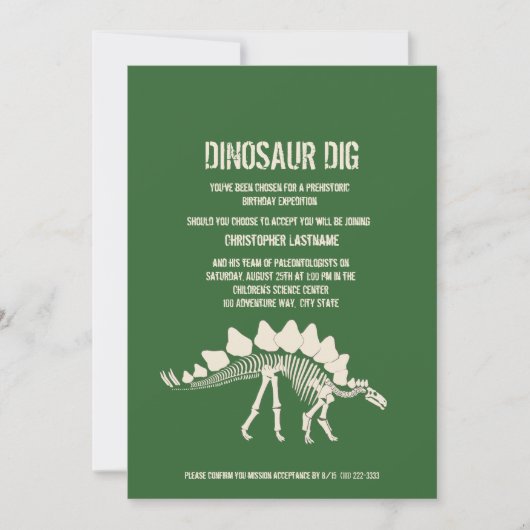 Dinosaur Dig Birthday Einladung (Vorderseite)