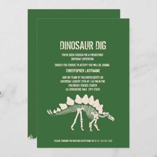 Dinosaur Dig Birthday Einladung (Vorne/Hinten)
